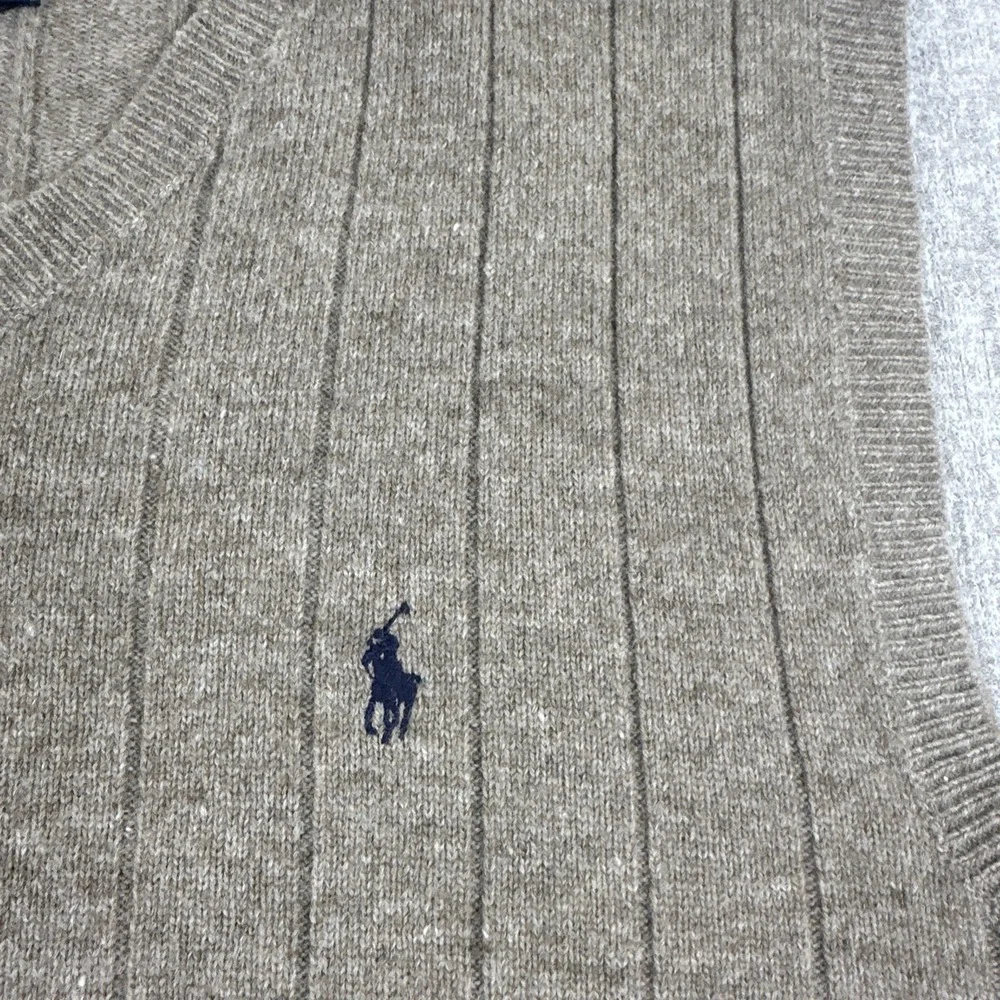 Vintage Polo Ralph Lauren‎ Lambswool Sweater Vest Men's L Tan Ribbed Pony Logo